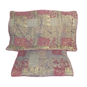 Croscill Patchwork Tapestry 2 King Pillow Shams Red Gold Jacaquard Textured Fall